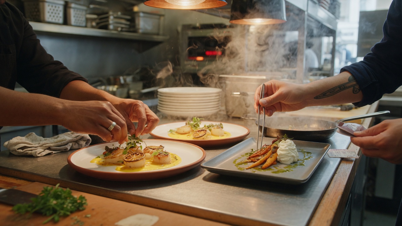 Restaurant kitchen in service